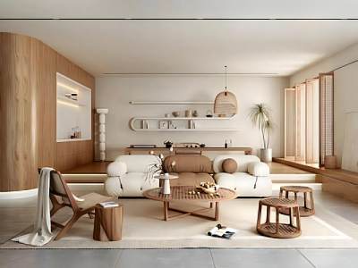 新中式客餐厅沙发茶几组合