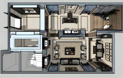 新中式客餐厅沙发茶几组合