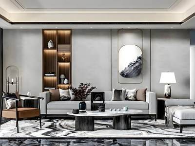 新中式客餐厅沙发茶几组合