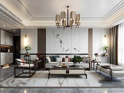 新中式客餐厅沙发茶几组合