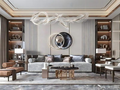 新中式客餐厅沙发茶几组合