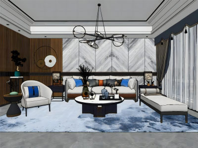 新中式客餐厅沙发茶几组合