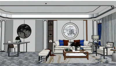 新中式客餐厅沙发茶几组合