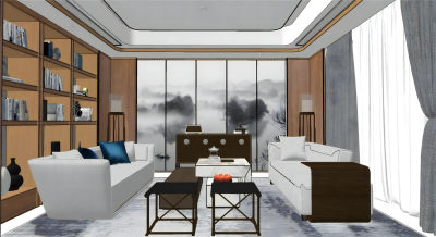 新中式客餐厅沙发茶几组合