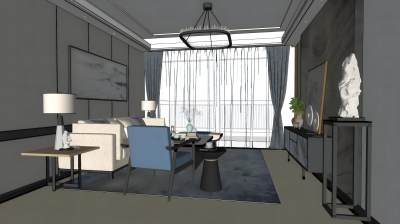 新中式客餐厅沙发茶几组合