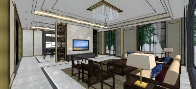 新中式客餐厅沙发茶几组合