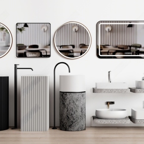 现代洗手台台上盆立式洗手台镜子水龙头