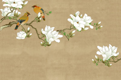 新中式壁画仙鹤荷花花鸟