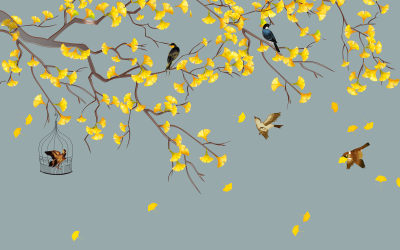 新中式壁画仙鹤荷花花鸟