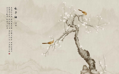 新中式壁画仙鹤荷花花鸟