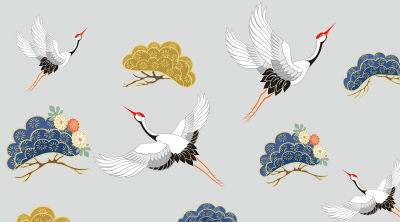 新中式壁画仙鹤荷花花鸟