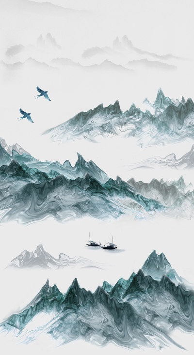 新中式抽象山水装饰画贴图