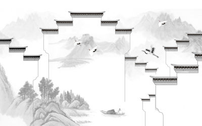 中式山水壁画贴图