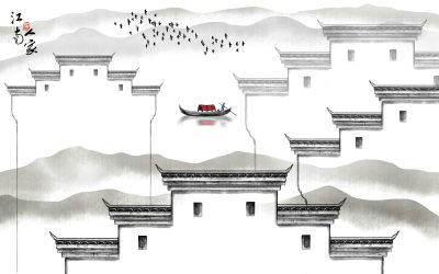 中式山水壁画贴图