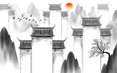 中式山水壁画贴图