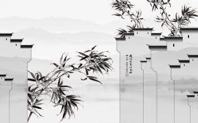 中式山水壁画贴图