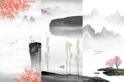 中式山水壁画贴图