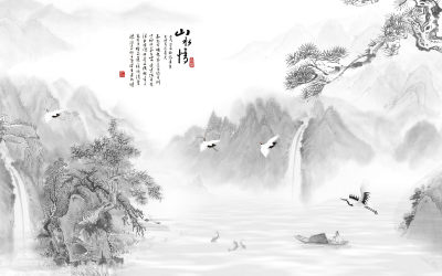 中式山水壁画贴图