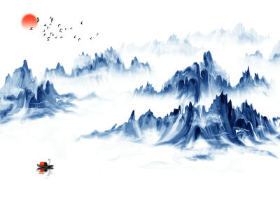 中式山水壁画贴图