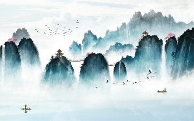 中式山水壁画贴图