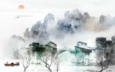 中式山水壁画贴图