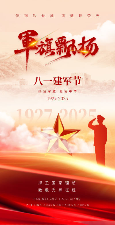 原创红色八一建军节党建庆祝宣传海报