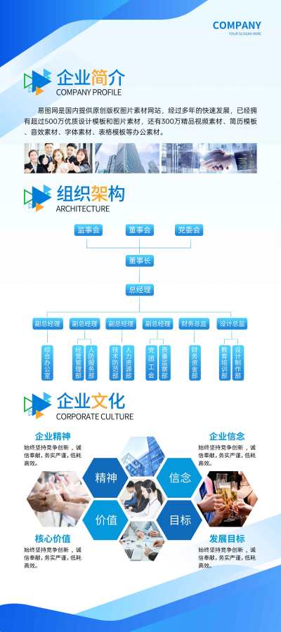 蓝色大气企业文化介绍宣传展架易拉宝企业简介展架