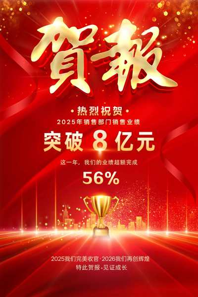 红色喜庆贺报销售业绩贺报海报捷报