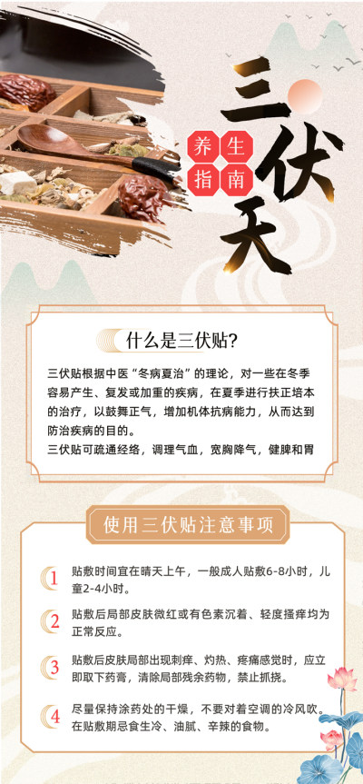 杏色三伏天养生指南中医复古国风海报