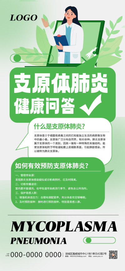 绿色简约支原体肺炎医疗知识科普宣传海报