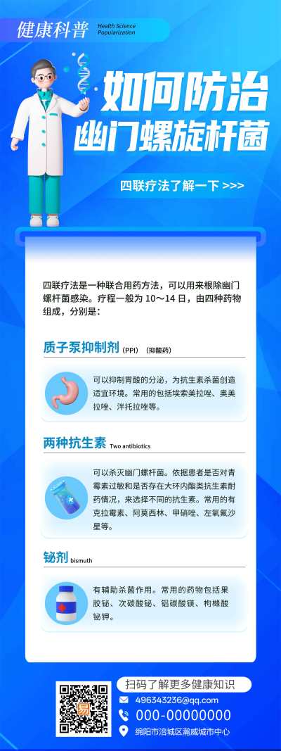 蓝色简约医疗幽门螺旋杆知识科普展架