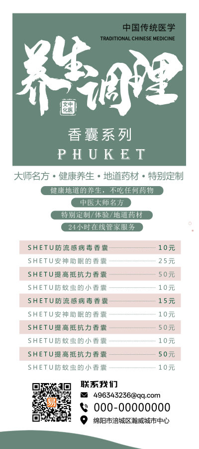 灰绿中医养生调理香囊宣传x展架