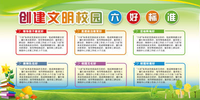 绿色六好校园展板模板