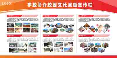 橙色蓝色简约几何线条学校简介校园文化展板宣传栏