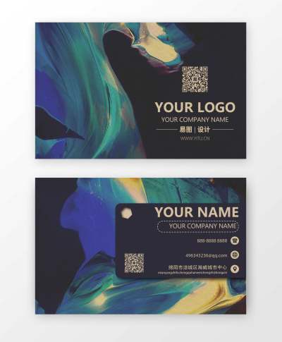 黑色时尚复古油彩名片设计