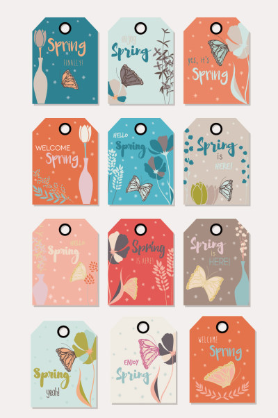 浅色高端小清新手绘花卉吊牌标签模板