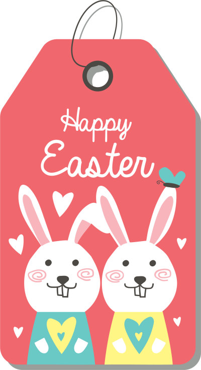 矢量图手绘复活节兔子吊牌