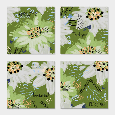 米绿手画有创意的邀请问候卡片邀请聚会派对卡模板集孤立的层摘要有创意的通用涂鸦约刷花图案向量插图