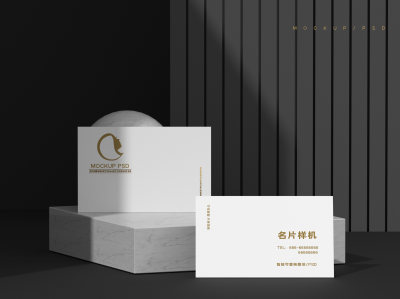 黑色背景白金3D名片样机