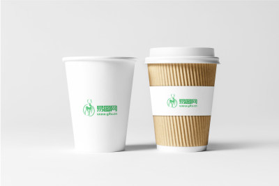 白色简约大气纸杯水杯咖啡杯样机模版