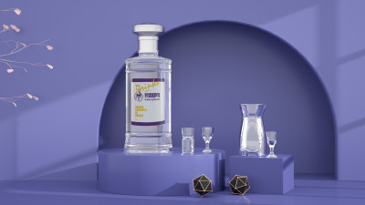 紫色c4d白酒饮料透明玻璃瓶立体样机