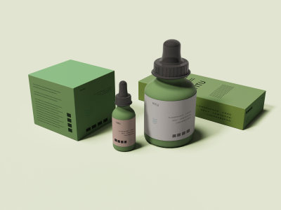 绿色大气简约化妆品包装贴图样机