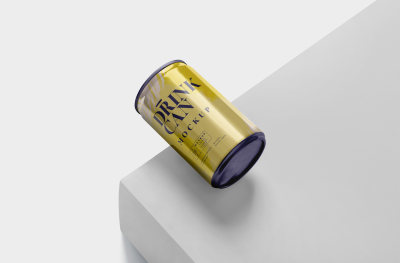 英文黄色创意易拉罐饮料包装样机