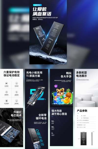 时尚黑科技五金电子产品手机高续航电池抖音拼多多详情