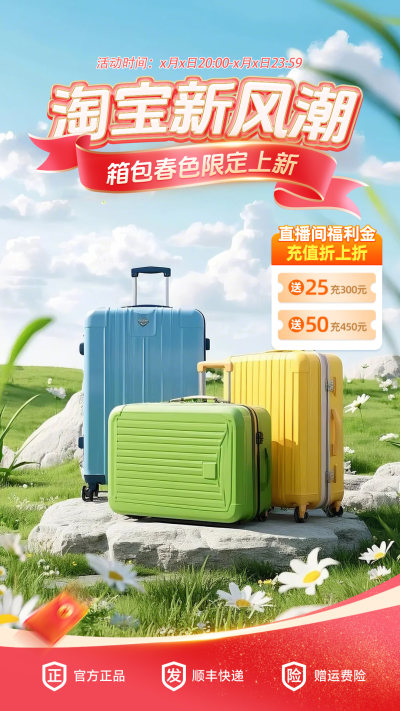 淘宝新风潮春日新品服饰箱包直播间海报背景