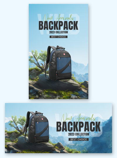 时尚简约户外旅行装备双肩背包电商轮播海报banner跨境电商