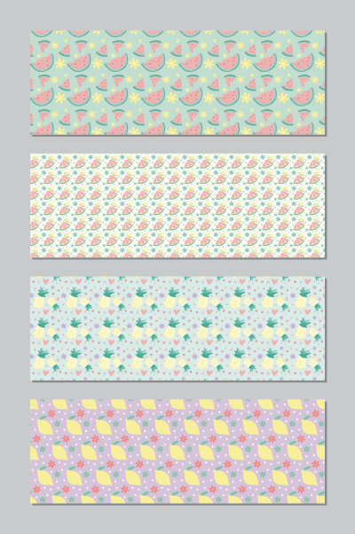 水果矢量平铺无缝填充包装纸壁纸图案