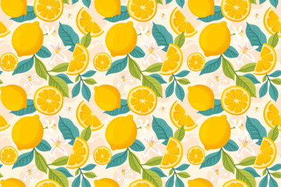 活力橙绿柠檬橙子图案背景