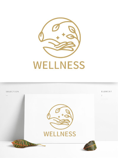 养生美容美甲中心金棕色线条LOGO