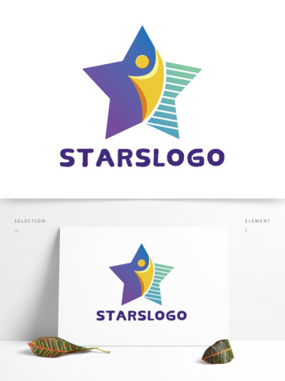 教育logo星星人线条紫色黄色